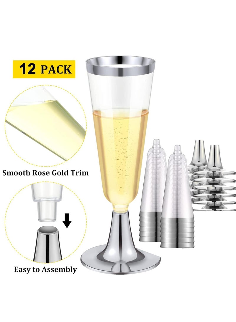 KASTWAVE 12 Pack Plastic Champagne Flutes 5 oz Clear Toasting Glasses Disposable Cups with Rim for Wedding Engagement Birthday Graduation Anniversary Parties - Image 2