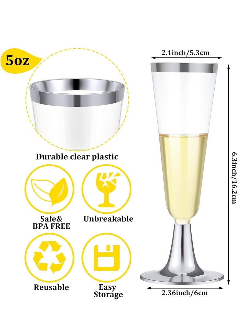 KASTWAVE 12 Pack Plastic Champagne Flutes 5 oz Clear Toasting Glasses Disposable Cups with Rim for Wedding Engagement Birthday Graduation Anniversary Parties - Image 3