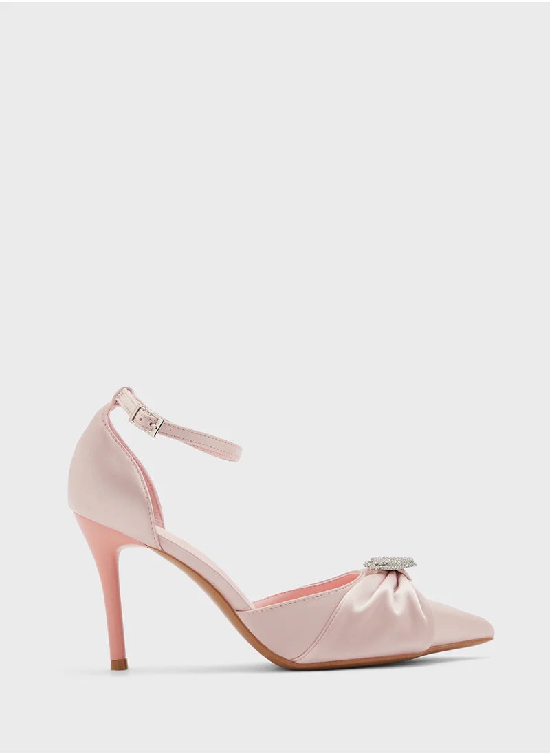 ELLA Diamante Heart Trim Pointy Counter Strap Pump