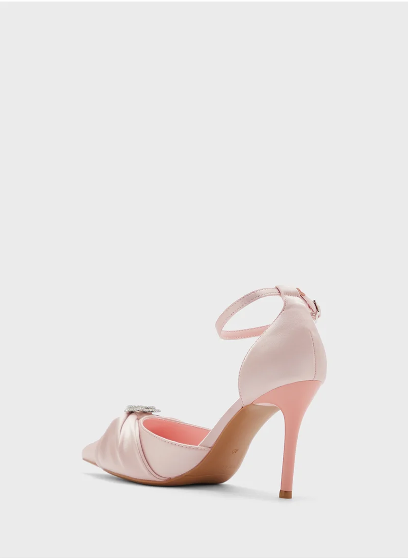 ELLA Diamante Heart Trim Pointy Counter Strap Pump