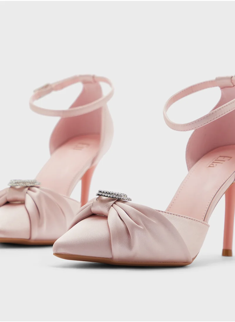 ELLA Diamante Heart Trim Pointy Counter Strap Pump
