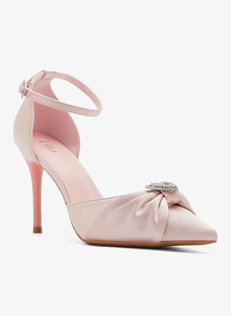 ELLA Diamante Heart Trim Pointy Counter Strap Pump