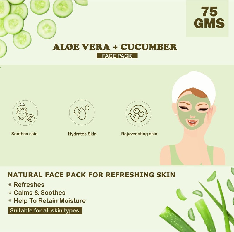Kimayra Kimayra Aloe Vera Cucumber Face Pack Powder For Refreshing Glow Skin Helps In Anti Ageing Hydrates Soothes Skin Natural Face Pack For WomenMen Safe For All Skin Type 75 GMS Pack Of 1  - Image 2