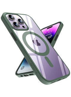 [2023 New] for iPhone 14 Pro Case with MagSafe, [Strong Magnet] [Non-Yellowing] [Military Grade Protection] Magnetic Slim Fit Bumper Mag Safe Phone Cover for (Apple 14pro, Clear Alpine (Green)