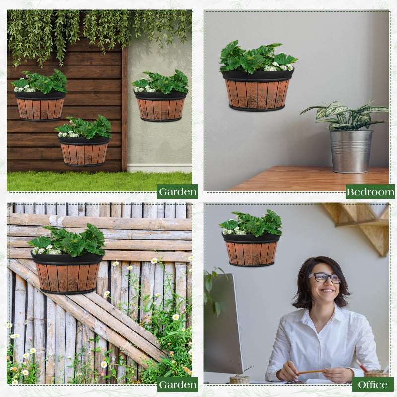 Layhit 6 Pcs Wall Hanging Planters Outdoor Pot Planter Wine Barrel Planter Distressed Oak Thickened Plastic Water Storage Flower Pots for Flower Indoor Outdoor(10 Inches,Brown) - Image 5