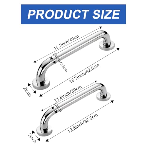 Hyuetrsa 8 Pack Stainless Steel Bathroom Grab Bar Grab Bars for Bathtubs and ShowersShower Handle Bath Handle Suitable for ElderlyHandicapShower Chair Bench12 Inch16 InchSilver - Image 3