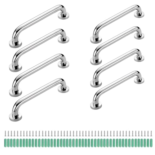 Hyuetrsa 8 Pack Stainless Steel Bathroom Grab Bar Grab Bars for Bathtubs and ShowersShower Handle Bath Handle Suitable for ElderlyHandicapShower Chair Bench12 Inch16 InchSilver - Image 1