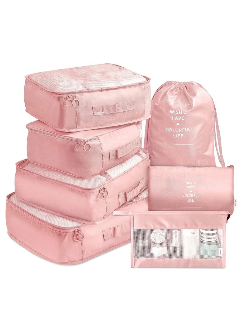 بريمو بلس طقم تنظيم حقائب و أمتعة السفر بتصميم مكعب مكون من 7 قطع وردي - Image 1