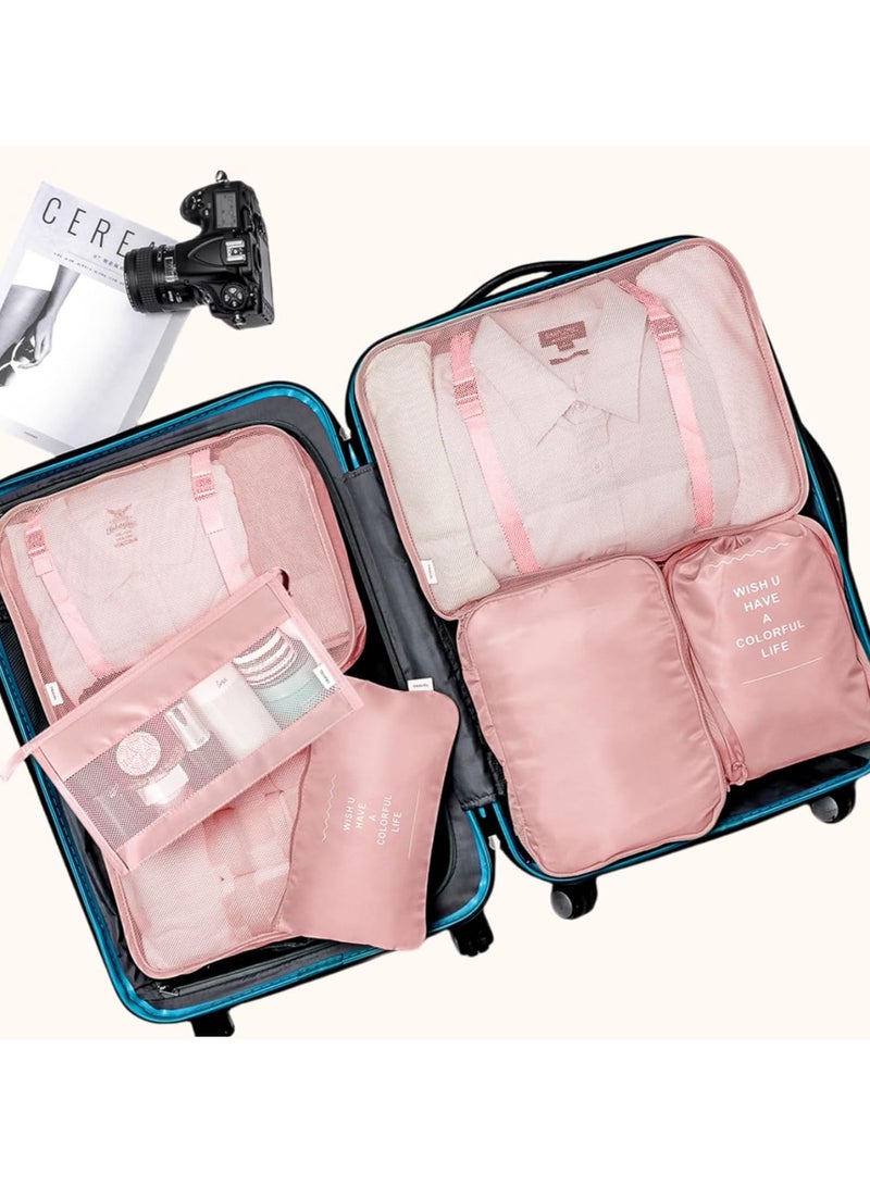 بريمو بلس طقم تنظيم حقائب و أمتعة السفر بتصميم مكعب مكون من 7 قطع وردي - Image 2