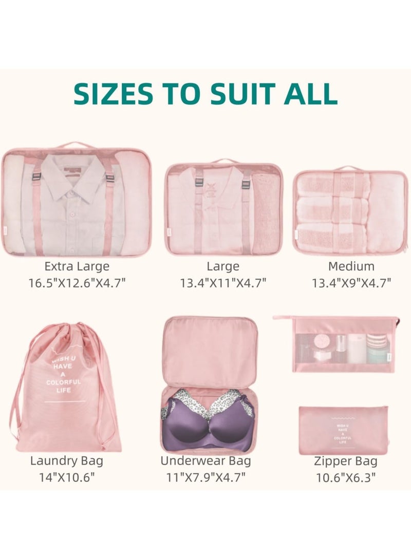 بريمو بلس طقم تنظيم حقائب و أمتعة السفر بتصميم مكعب مكون من 7 قطع وردي - Image 3