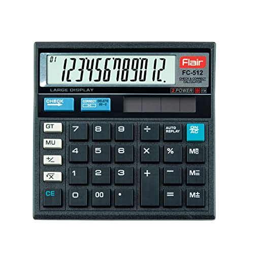 Flair FC-512 Desktop Basic Calculator | Solar and Battery Dual Power | Ideal for Student & Financial Work | for School, Collage, Home, Office and Shop Use | Black, Pack of 1 - Image 1