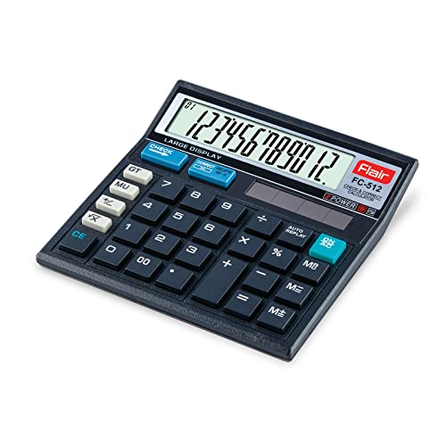 Flair FC-512 Desktop Basic Calculator | Solar and Battery Dual Power | Ideal for Student & Financial Work | for School, Collage, Home, Office and Shop Use | Black, Pack of 1 - Image 3