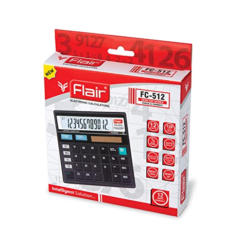 Flair FC-512 Desktop Basic Calculator | Solar and Battery Dual Power | Ideal for Student & Financial Work | for School, Collage, Home, Office and Shop Use | Black, Pack of 1 - Image 2
