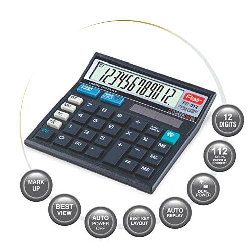 Flair FC-512 Desktop Basic Calculator | Solar and Battery Dual Power | Ideal for Student & Financial Work | for School, Collage, Home, Office and Shop Use | Black, Pack of 1 - Image 5