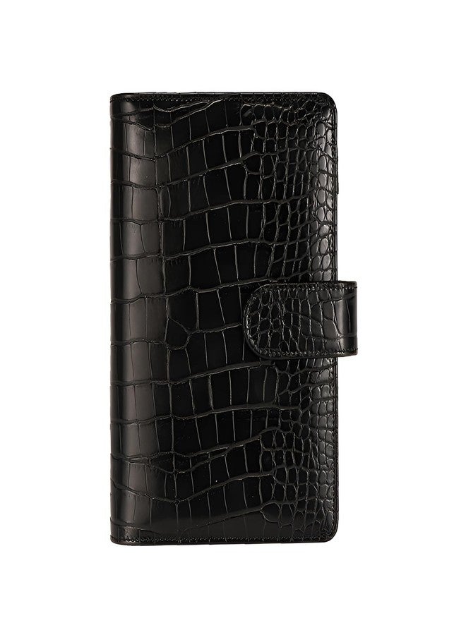 eleger A6 6 Ring Budget Binder - Crocodile Pattern Leather Notebook Binder, Small Refillable Planner Cover with Magnetic Buckle, Black - Image 1