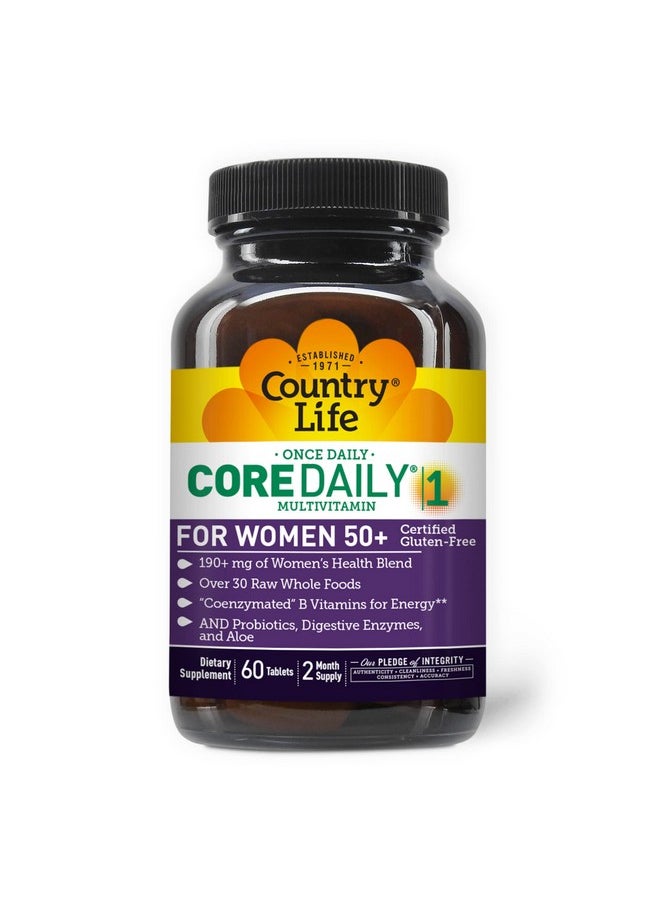 Country Life فيتامينات متعددة من Core Daily1 للنساء فوق سن الخمسين لدعم الطاقة، 60 قرصًا، إمداد لمدة شهرين، معتمد خالٍ من الجلوتين  - Image 1