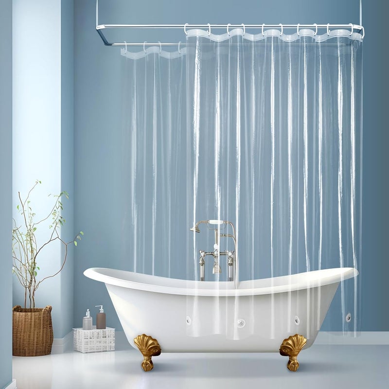EurCross Clawfoot Tub Clear Shower Curtain 180x72 inch with 30 Holes and Free Hooks,Extra Large Wide Clear Shower Curtain Liner with 5 Magnet Weights, 9G Thickness Premium PEVA,Waterproof - Image 1