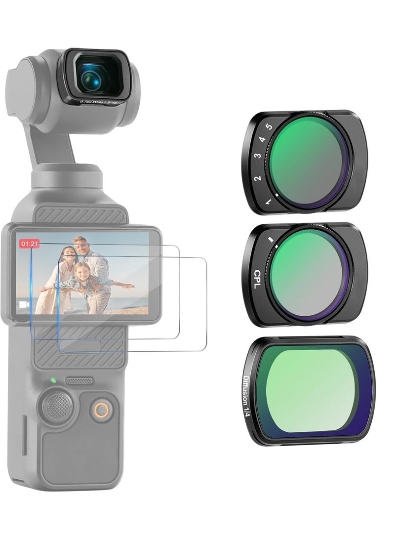 ARCHAEOPTERYX Filter Set (3 Pack) with Variable ND 2-32, CPL, 1/4 Black Mist Diffusion Filter Compatible with DJI Osmo Pocket 3 Creator Combo Accessories - Image 1