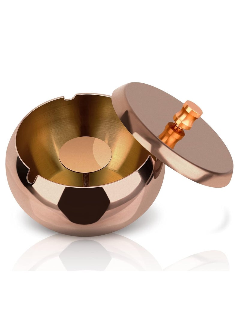 Rubik منفضة سجائر مع غطاء وحامل، منفضة سجائر مقاومة للرياح من الفولاذ المقاوم للصدأ للاستخدام الداخلي والخارجي في المنزل والمكتب وغرفة المعيشة والفندق (ذهبي وردي، كبير) - Image 1