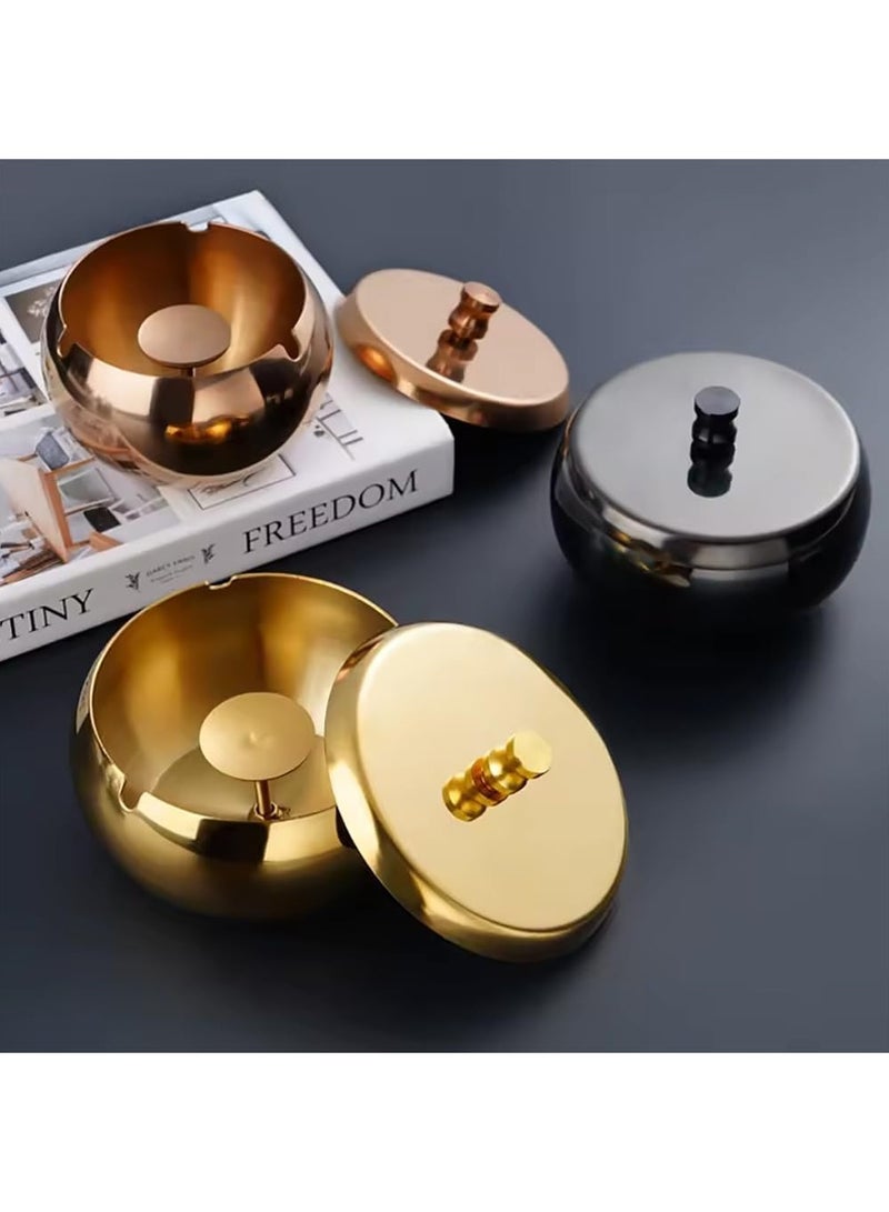 Rubik منفضة سجائر مع غطاء وحامل، منفضة سجائر مقاومة للرياح من الفولاذ المقاوم للصدأ للاستخدام الداخلي والخارجي في المنزل والمكتب وغرفة المعيشة والفندق (ذهبي وردي، كبير) - Image 4