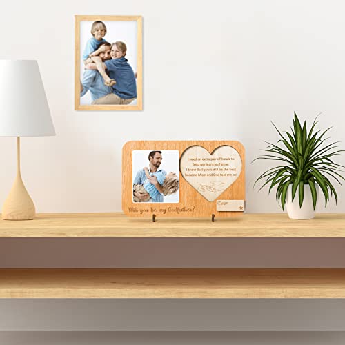 CJiangpo Will You Be My Godfather Proposal Gifts Picture Frame from Godchild, Wooden Godfather Announcement Photo Frame Father’s Day Birthday Gift - Image 5