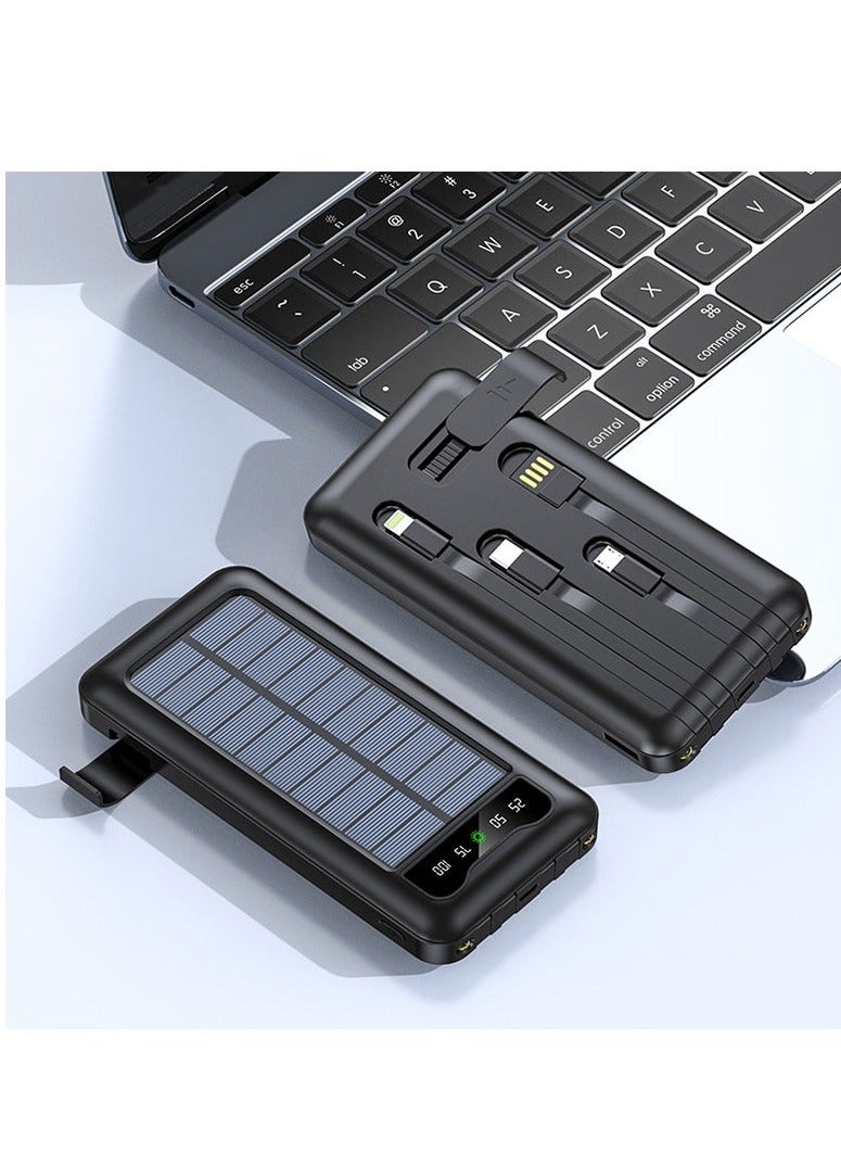 Raxoom - Multi-function solar power bank with built-in charging cable 10000 mAh large capacity mobile power supply with lazy stand (black) - Image 1