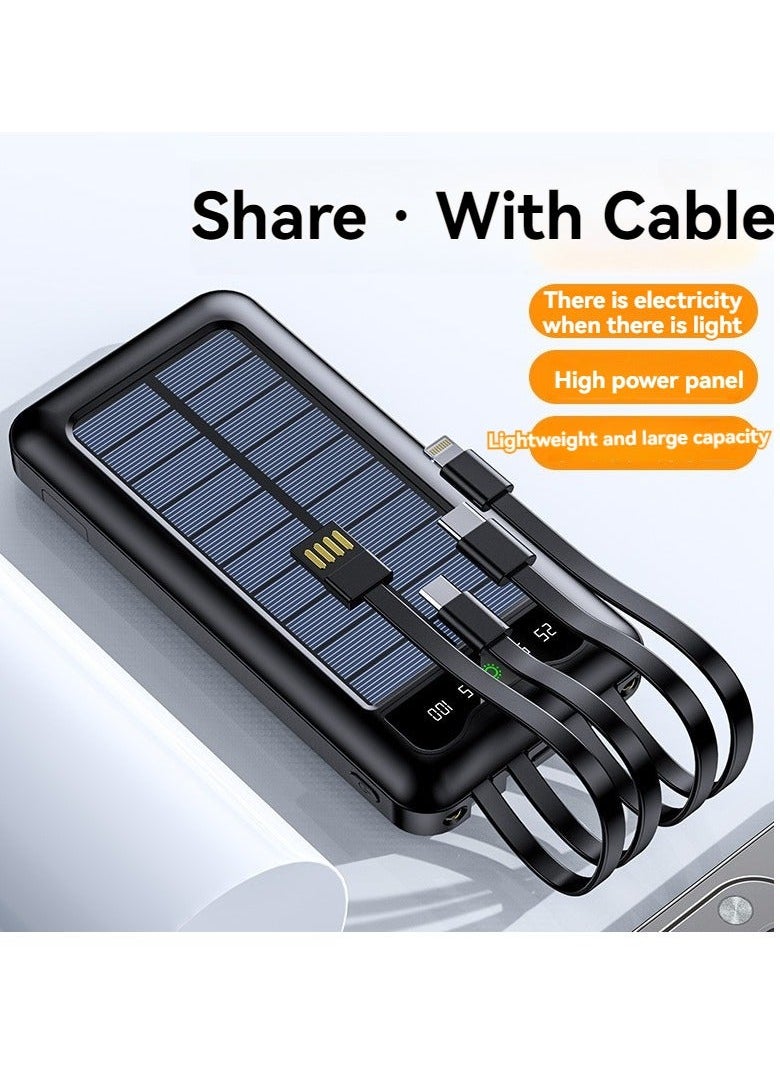 Raxoom - Multi-function solar power bank with built-in charging cable 10000 mAh large capacity mobile power supply with lazy stand (black) - Image 1