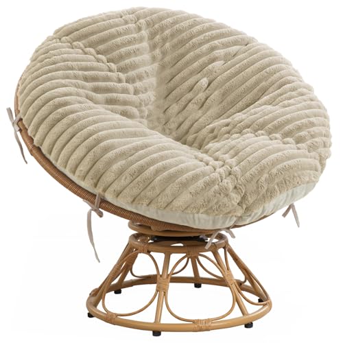 HOMBYS Fluffy Shaggy Cover for Papasan Chair Cushion Plush Faux Fur Slipcover ONLY Without Cushion Removable Soft Papasan Cushion Covers with 8 Ties Khaki 50x50 - Image 1