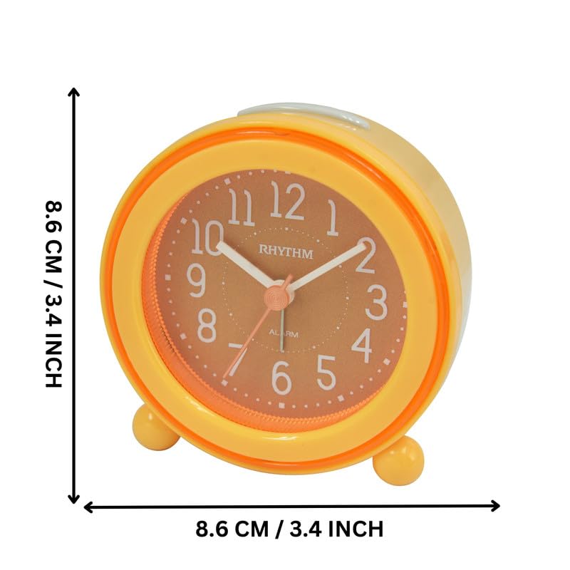 Rhythm RHYTHM Round White Color Plastic Case Beep Alarm Sound with LED Flash Light Snooze Orange Dial Table Top Office Desk Clock for Study Room Home Decor Gifts Size 86 x 48 x 86 CM Weight 140 grm  - Image 3