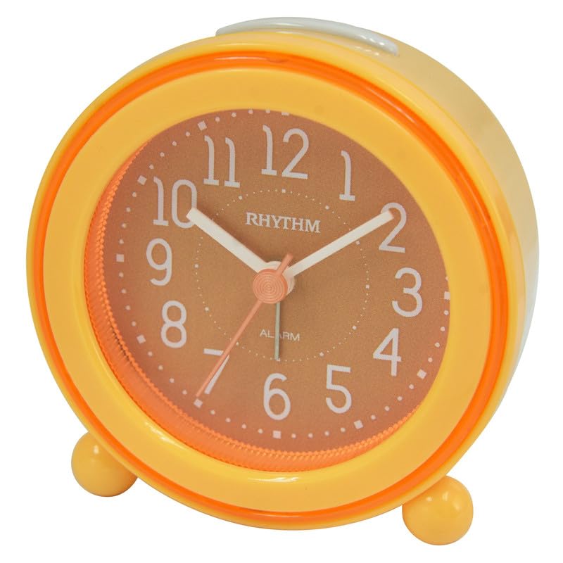 Rhythm RHYTHM Round White Color Plastic Case Beep Alarm Sound with LED Flash Light Snooze Orange Dial Table Top Office Desk Clock for Study Room Home Decor Gifts Size 86 x 48 x 86 CM Weight 140 grm  - Image 1