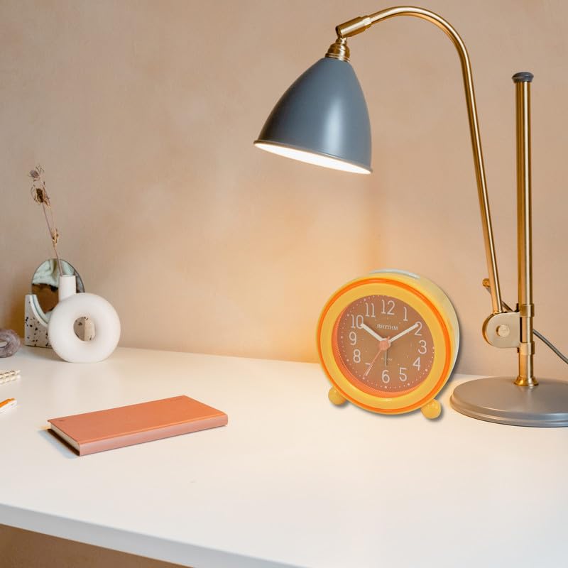 Rhythm RHYTHM Round White Color Plastic Case Beep Alarm Sound with LED Flash Light Snooze Orange Dial Table Top Office Desk Clock for Study Room Home Decor Gifts Size 86 x 48 x 86 CM Weight 140 grm  - Image 5