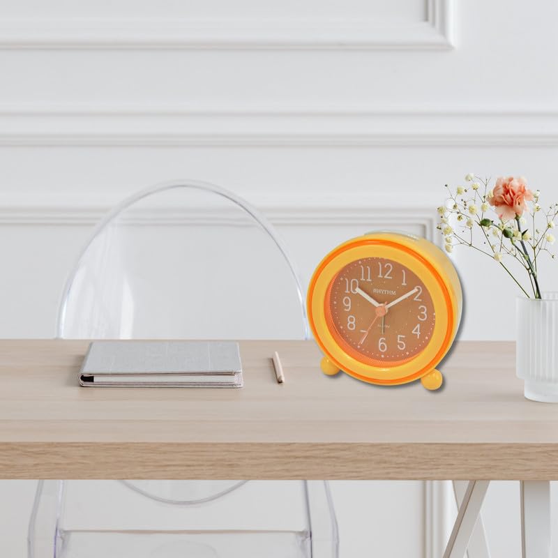 Rhythm RHYTHM Round White Color Plastic Case Beep Alarm Sound with LED Flash Light Snooze Orange Dial Table Top Office Desk Clock for Study Room Home Decor Gifts Size 86 x 48 x 86 CM Weight 140 grm  - Image 4