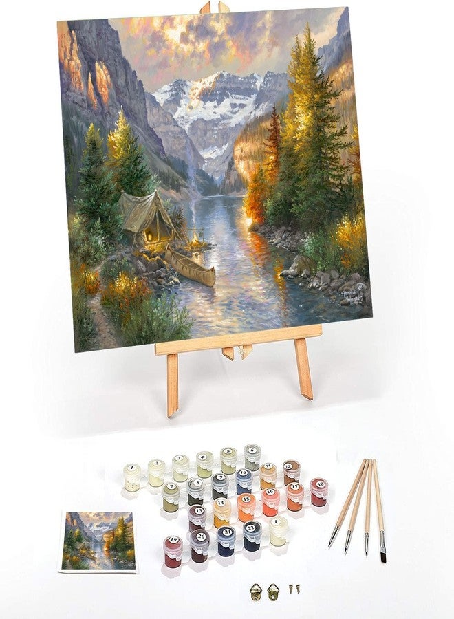 Ledgebay DIY Paint by Numbers Kit for Adults Framed Canvas: Beginner to Advanced Paint by Numbers Kit, Kits Include Acrylic Paint Set Brushes & Tabletop Easel (Rocky Mountain Campsite 12"x16" Framed) - Image 1