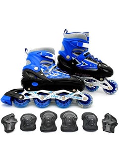 EASY FUTURE Inline Skates Adjustable Size Roller Skates with Flashing Wheels for Outdoor Indoor Children Skate Shoes for Boys and Girls Blue Colour  - Image 1