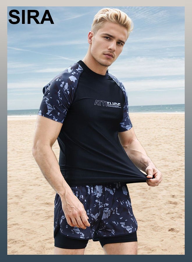 SIRA Men's Swimwear Set - Long Sleeve Rash Guard & Quick-Dry Swim Trunks, UPF 50+ Sun Protection for Swimming, Beach, Water Sports (Black, 2-Piece) - Image 5