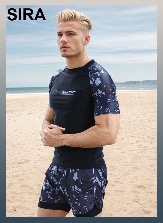 SIRA Men's Swimwear Set - Long Sleeve Rash Guard & Quick-Dry Swim Trunks, UPF 50+ Sun Protection for Swimming, Beach, Water Sports (Black, 2-Piece) - Image 3