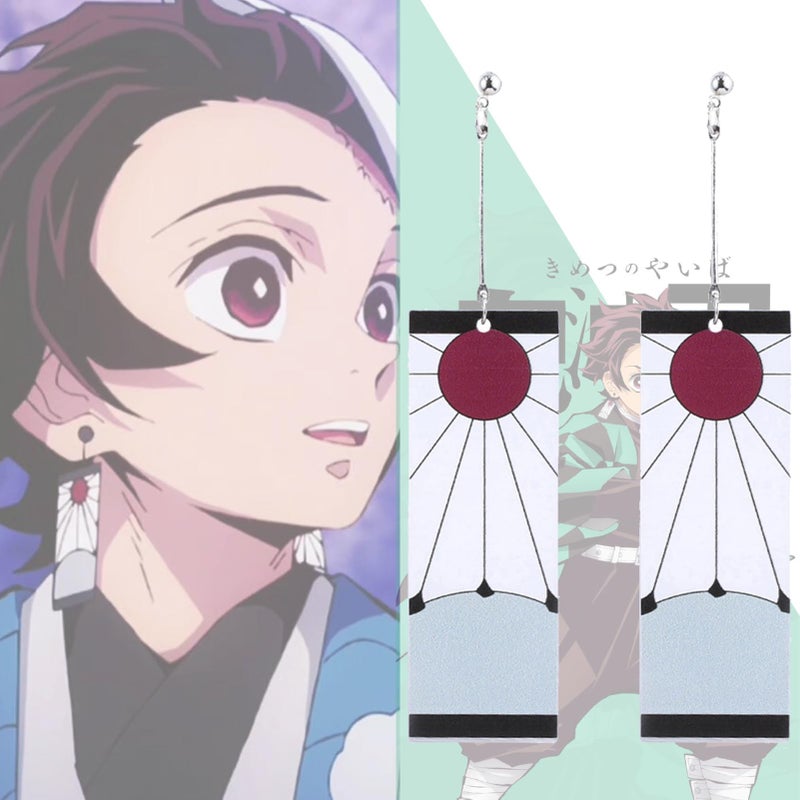 RAINDEWLL Tanjiro Earrings,Hanafuda Sun Earrings Anime Earrings Cosplay Jewelry Merch - Image 2