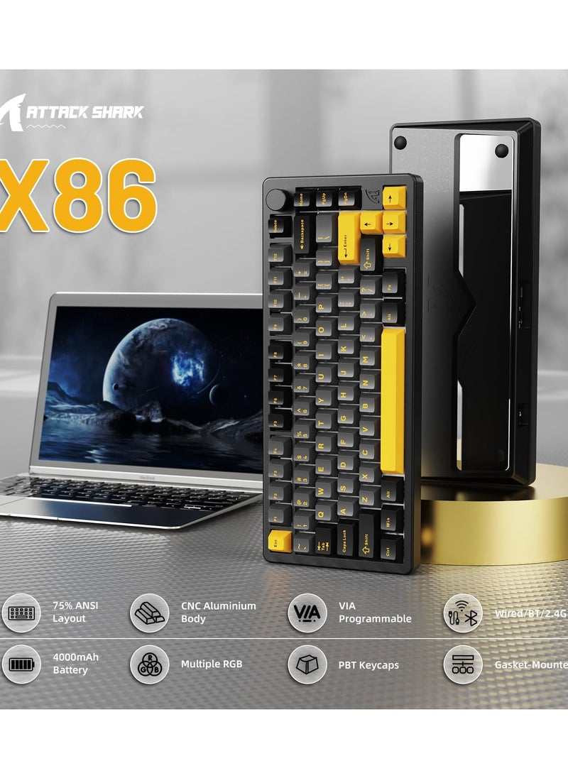 Attack Shark X86 RGB Wireless Gasket Gaming Keyboard with Knob,75% CNC Aluminum Alloy Mechanical Keyboard,Bluetooth/2.4Ghz/USB-C Hot Swappable Custom Keyboard,4000 mAH Battery,Linear Matcha Switch  - Image 2