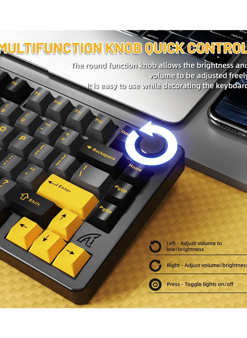هجوم القرش - لوحة مفاتيح ألعاب لاسلكية X86 RGB مع مقبض، لوحة مفاتيح ميكانيكية مصنوعة من سبائك الألومنيوم بنسبة 75%، لوحة مفاتيح مخصصة قابلة للتبديل السريع بتقنية البلوتوث/2.4 جيجاهرتز/USB-C، بطارية 4000 مللي أمبير، مفتاح Matcha الخطي - Image 1