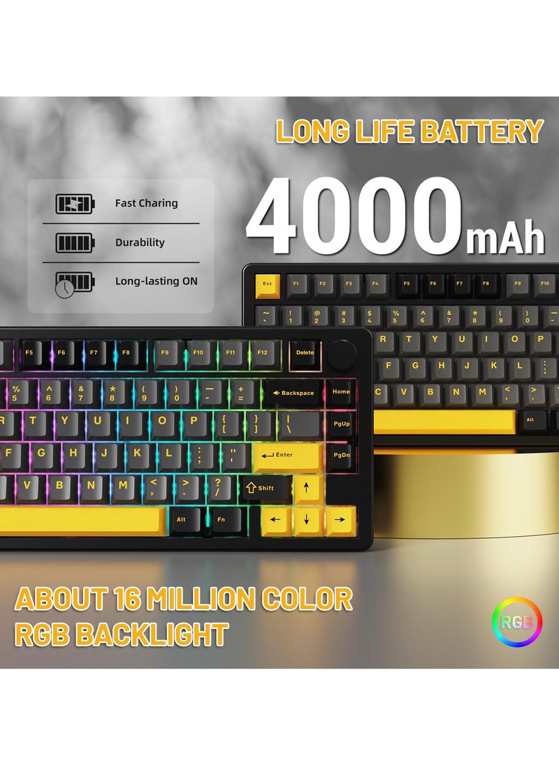 هجوم القرش - لوحة مفاتيح ألعاب لاسلكية X86 RGB مع مقبض، لوحة مفاتيح ميكانيكية مصنوعة من سبائك الألومنيوم بنسبة 75%، لوحة مفاتيح مخصصة قابلة للتبديل السريع بتقنية البلوتوث/2.4 جيجاهرتز/USB-C، بطارية 4000 مللي أمبير، مفتاح Matcha الخطي - Image 1