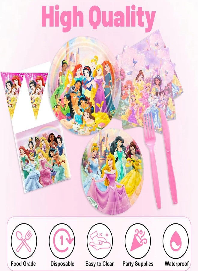 IIDEA 111Pcs Princess Birthday Party Decorations,Heavy Duty 400GSM Disposable Paper Plates and Napkins,Princess Themed Tableware Set Supplies for Girls Serves 20 Guests - Image 3