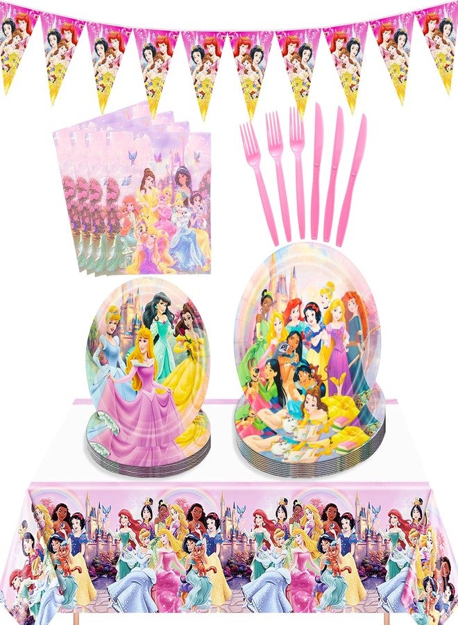 IIDEA 111Pcs Princess Birthday Party Decorations,Heavy Duty 400GSM Disposable Paper Plates and Napkins,Princess Themed Tableware Set Supplies for Girls Serves 20 Guests - Image 1