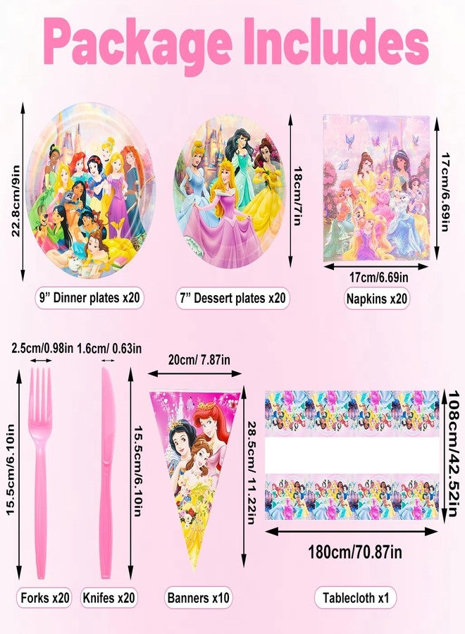 IIDEA 111Pcs Princess Birthday Party Decorations,Heavy Duty 400GSM Disposable Paper Plates and Napkins,Princess Themed Tableware Set Supplies for Girls Serves 20 Guests - Image 2