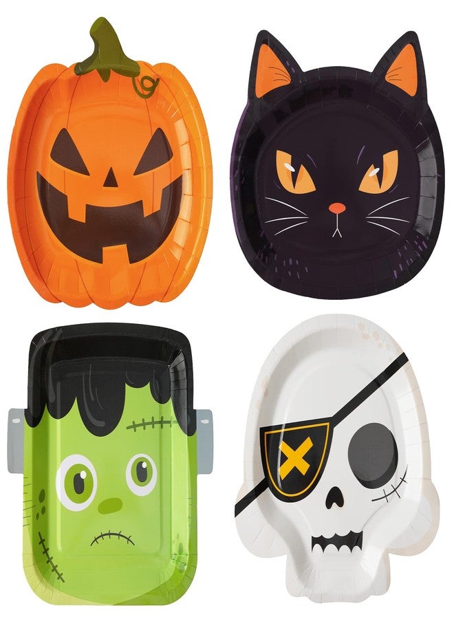 HOMIX Halloween Paper Plates, Disposable Dinner Plates 48 Count Shaped in Pumpkin Skeleton Cat and Frankenstein for Halloween Party Supplies - Image 1