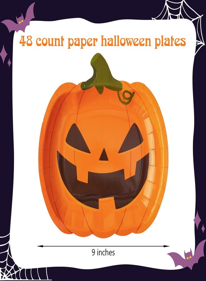 HOMIX Halloween Paper Plates, Disposable Dinner Plates 48 Count Shaped in Pumpkin Skeleton Cat and Frankenstein for Halloween Party Supplies - Image 2