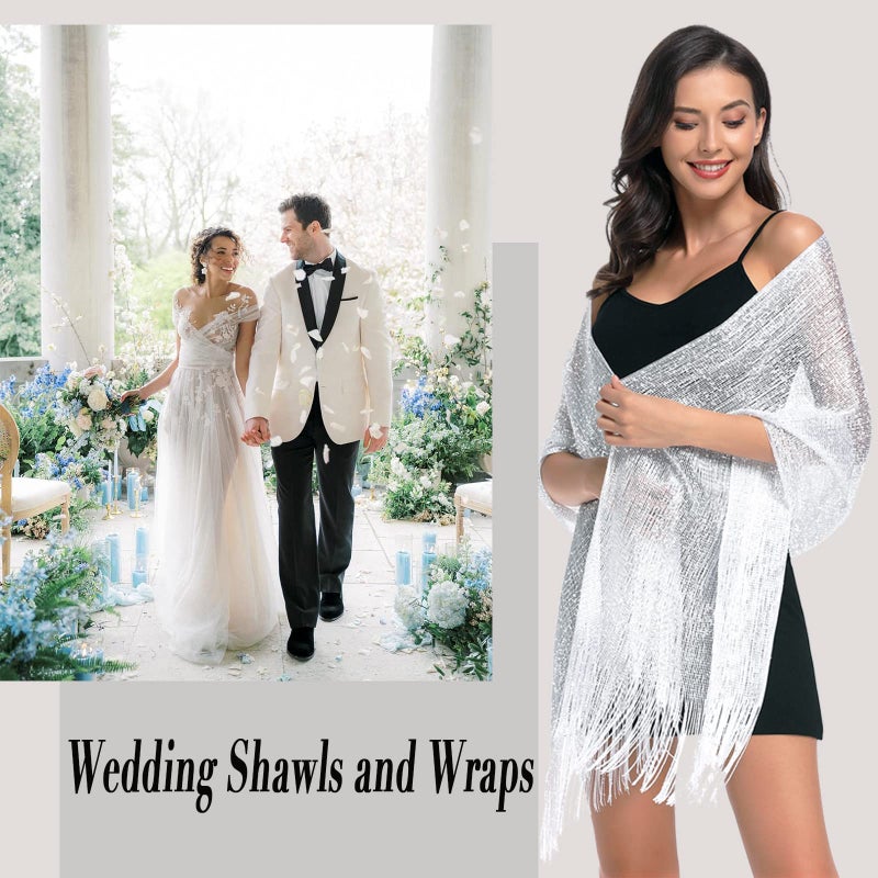 vimate شال زفاف أبيض للنساء من فيمات، شالات رسمية خفيفة الوزن للصيف ولفائف لف dresses المسائية (أبيض) - Image 5