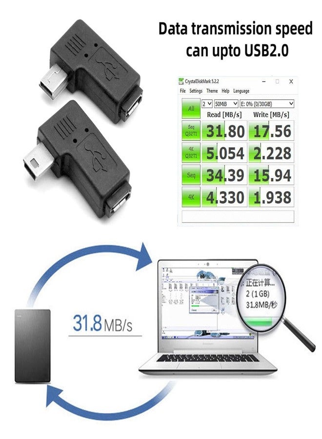 Chenyang شين يانغ 2 حزمة موصل USB صغير 5 دبابيس ذكر إلى USB صغير أنثى بزاوية 90 درجة يسار ويمين محول مزامنة البيانات والطاقة - Image 3