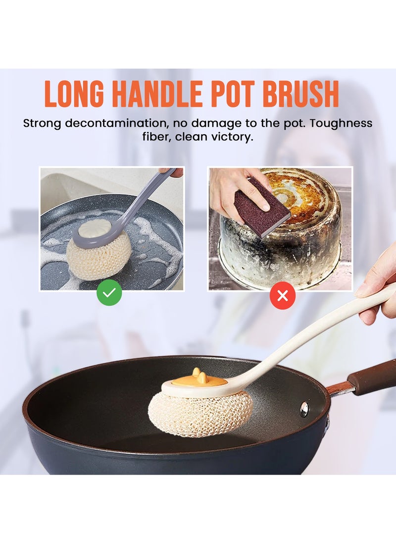 LIMITLESS Limitless Blister Shell Pot Brush Long Handle Steel Wire Ball Brush Handheld Clean Tool Practical Accessory for Kitchen Silverware Cleaning Supplies Stainless Steel Wire Brush (GREY & CREAM-2Pack)  - Image 4