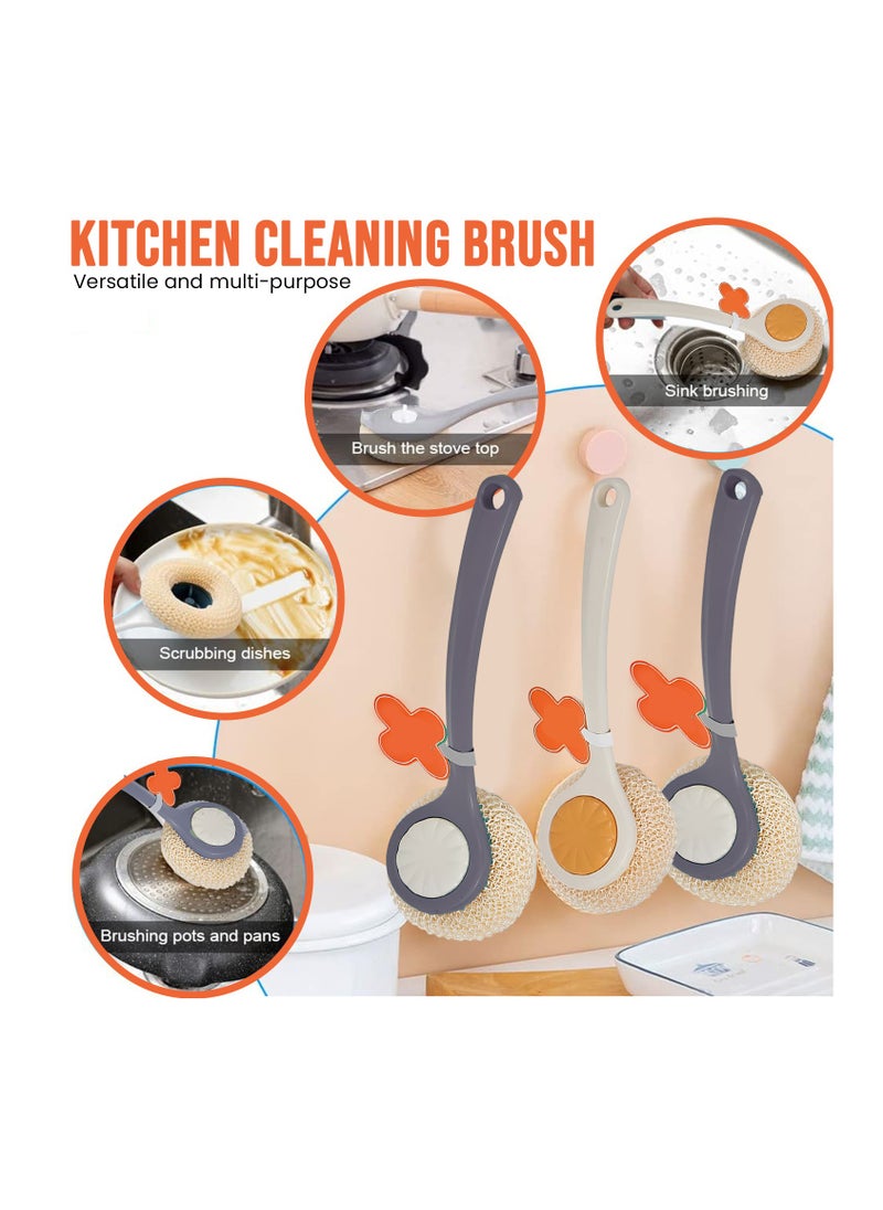 LIMITLESS Limitless Blister Shell Pot Brush Long Handle Steel Wire Ball Brush Handheld Clean Tool Practical Accessory for Kitchen Silverware Cleaning Supplies Stainless Steel Wire Brush (GREY & CREAM-2Pack)  - Image 5