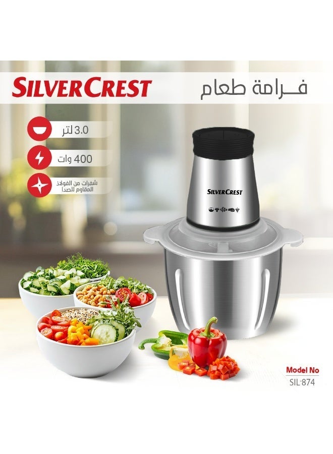 Silver Crest Electric Food Chopper 400W for Meat and Vegetable Mincing, Fast and Powerful Performance, 3L Stainless Steel Bowl with Rust-Resistant Steel Blades - Image 1